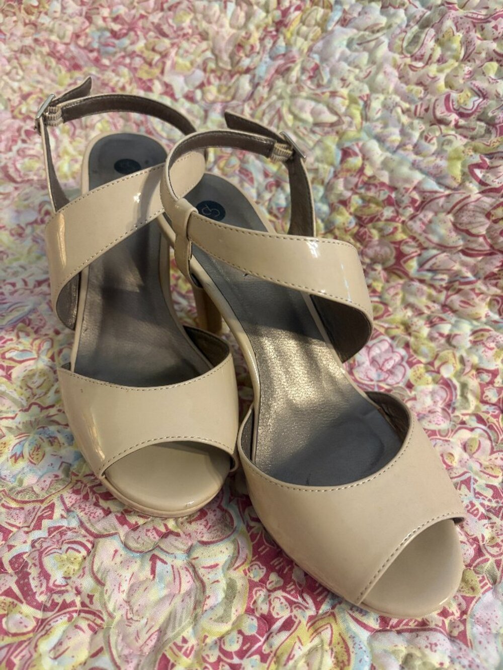 Dress Barn Nude Patent Strappy High Heel Sandals Size 8M